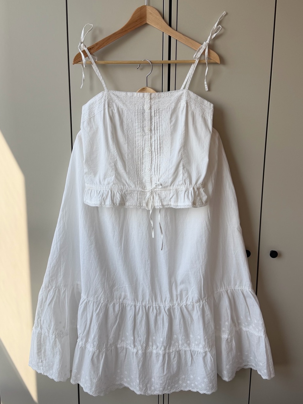 Brandy Melville White Eyelet Trim Cotton Top and Scalloped Lace Trim Skirt Set